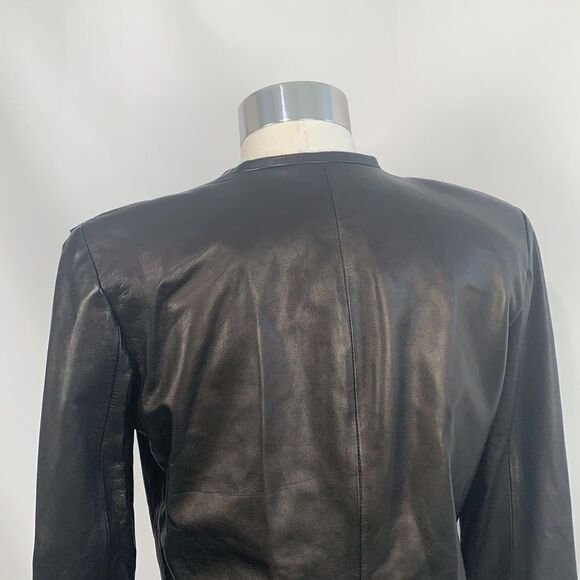 Diane Von Furstenberg black leather with pleated collar jacket - Picture 8 of 12